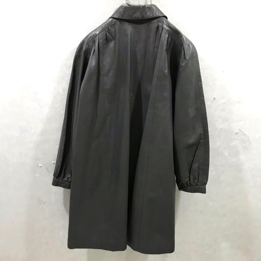 90s 本革 牛革 デザイン 丸襟 レザーコート ヴィンテージ フリー