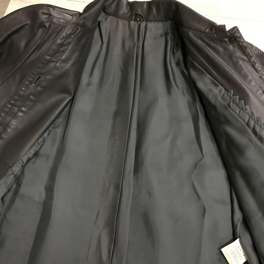 90s 本革 牛革 デザイン 丸襟 レザーコート ヴィンテージ フリー