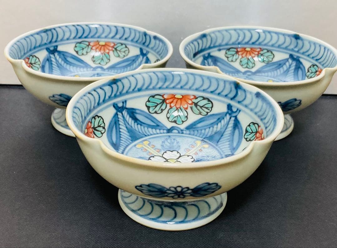 佐藤走波（六代）染錦花文　デザート皿　3客