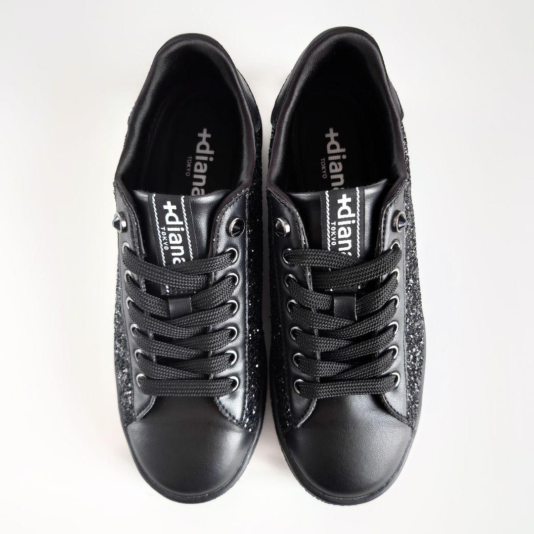 美品 プラスダイアナ サイド グリッター ラメ レースアップ シューズ