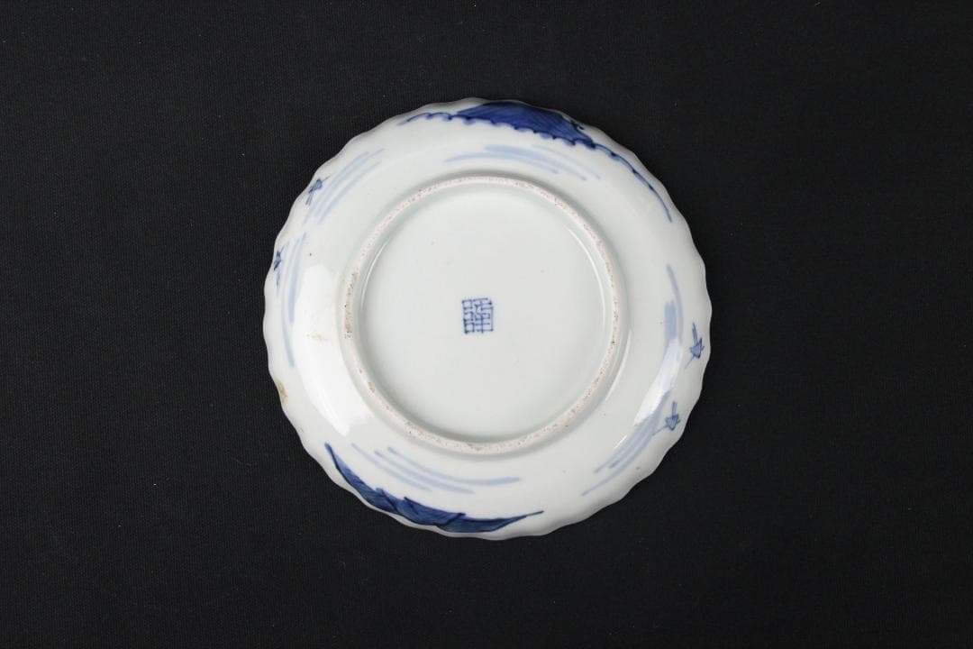 古伊万里 染付 山水図 五枚組 小皿 菓子皿 風景絵 江戸～明治期 Eo21-6