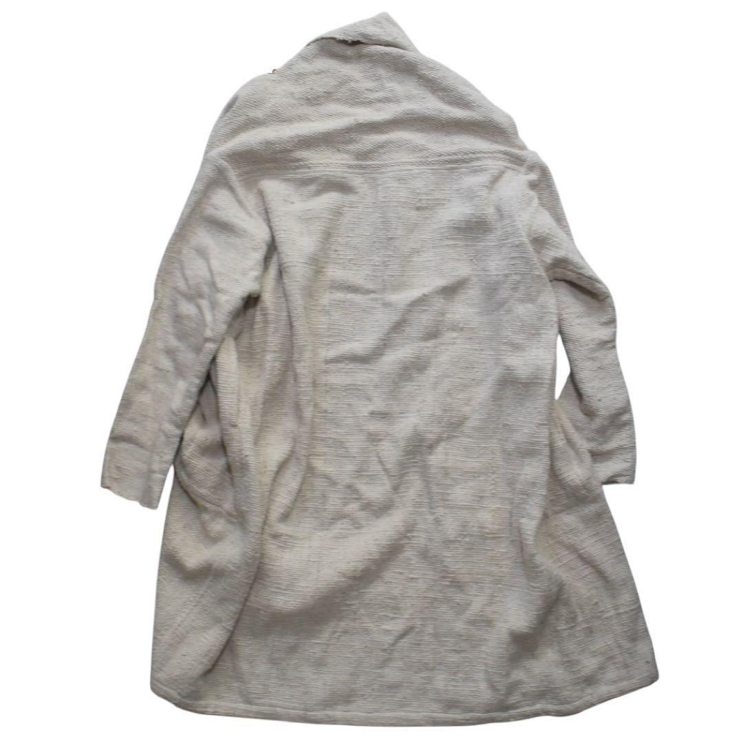 近年 GRANPIE 素敵なブローチ✨手織りコットン ロングコート L 生成り