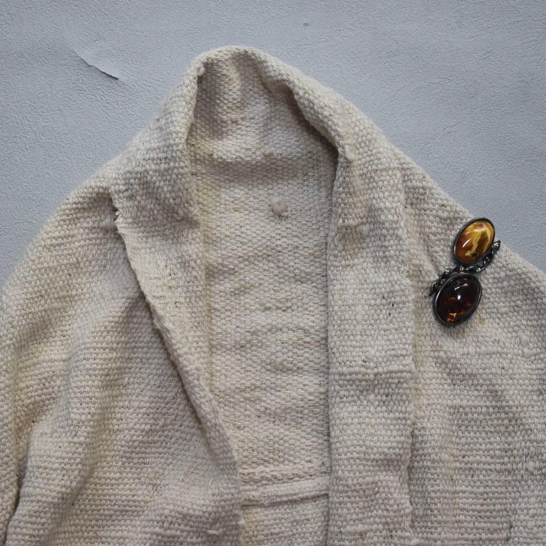近年 GRANPIE 素敵なブローチ✨手織りコットン ロングコート L 生成り