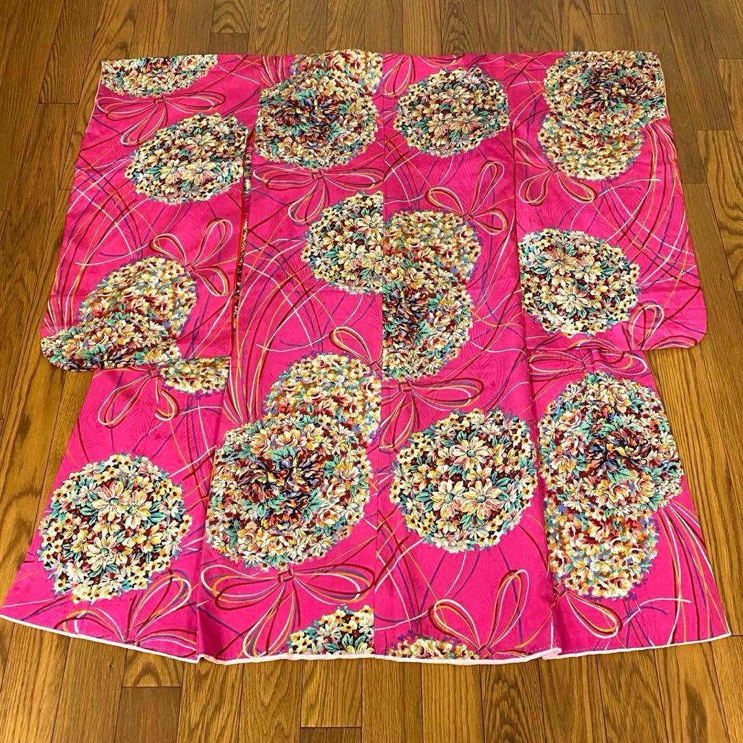 アンティーク　子ども着物　四つ身　紋錦紗　花薬玉模様　大正浪漫