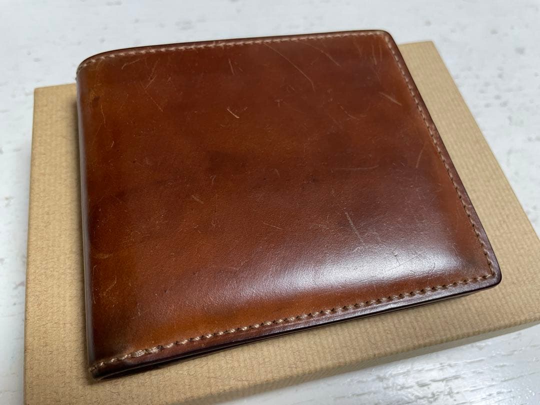 GANZO シェルコードバン2 小銭入れ付き二つ折り財布 ナチュラル シミ有り