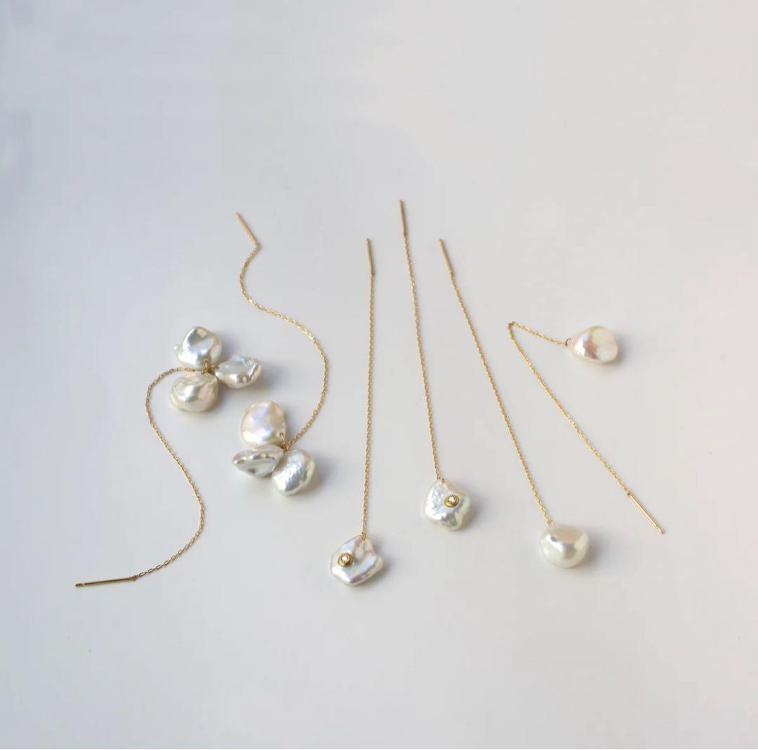 アクセサリー shinkai petal pearl dia chain earrings