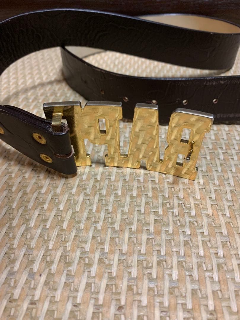 A BATHING APE ベルト　ゴールドバックル ブラウン　レザー　L