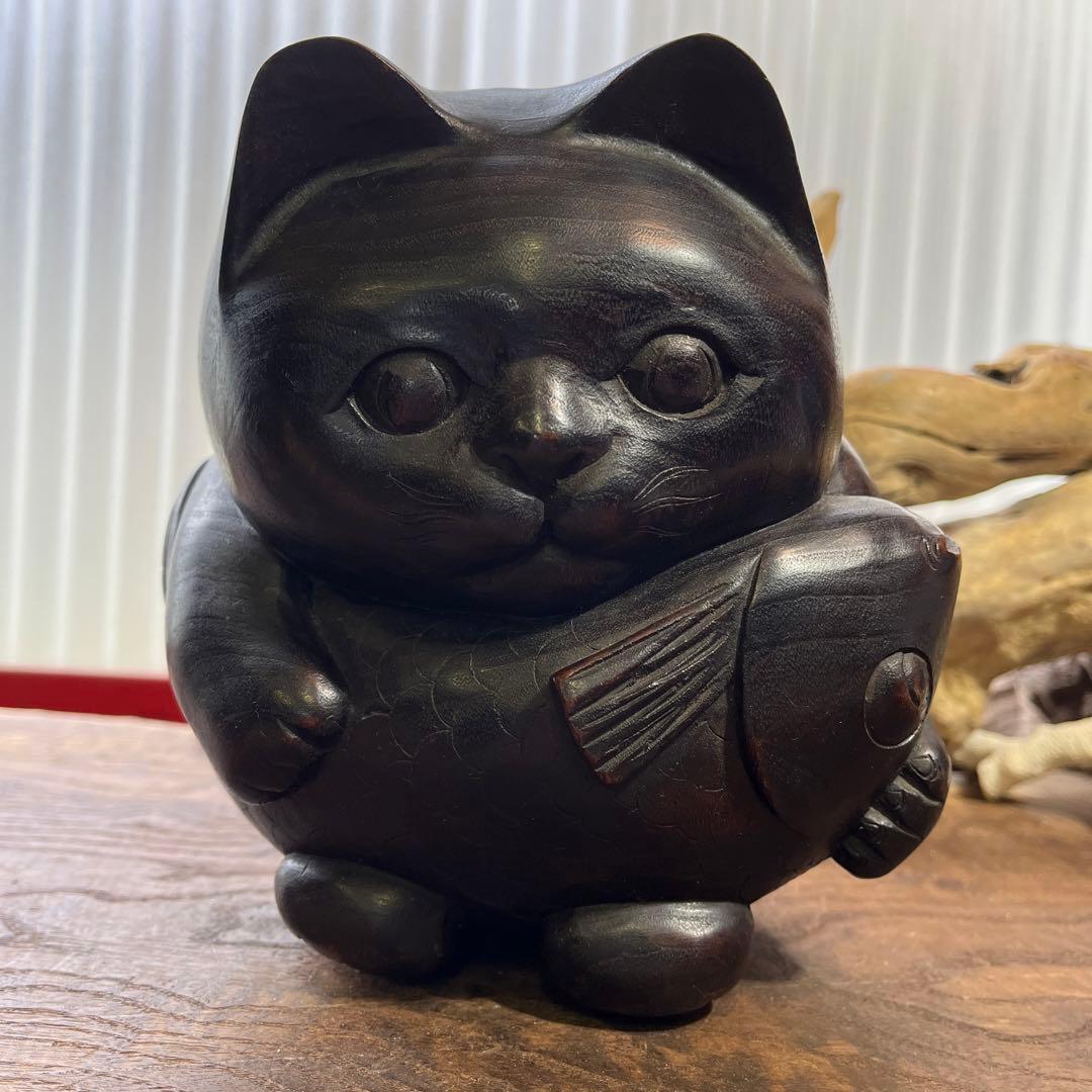 木彫り／縁起物／開運／鯛／猫／置物／骨董／アンティーク／ヴィンテージ