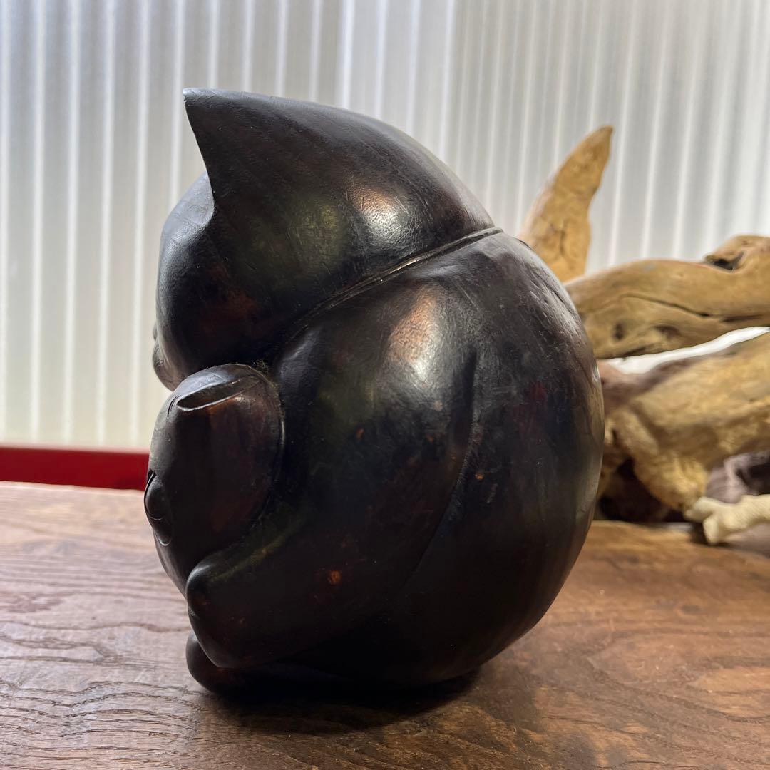 木彫り／縁起物／開運／鯛／猫／置物／骨董／アンティーク／ヴィンテージ