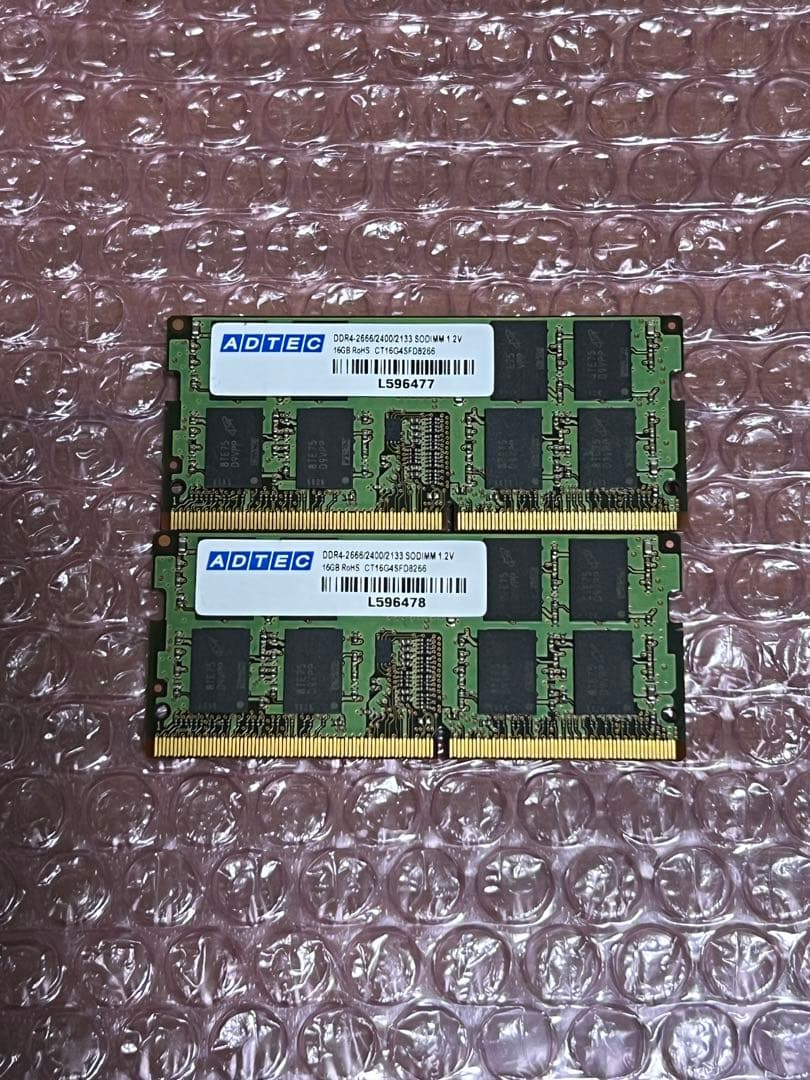 DDR4 ノート用メモリ PC4-2666 16GB 2枚 動作確認済