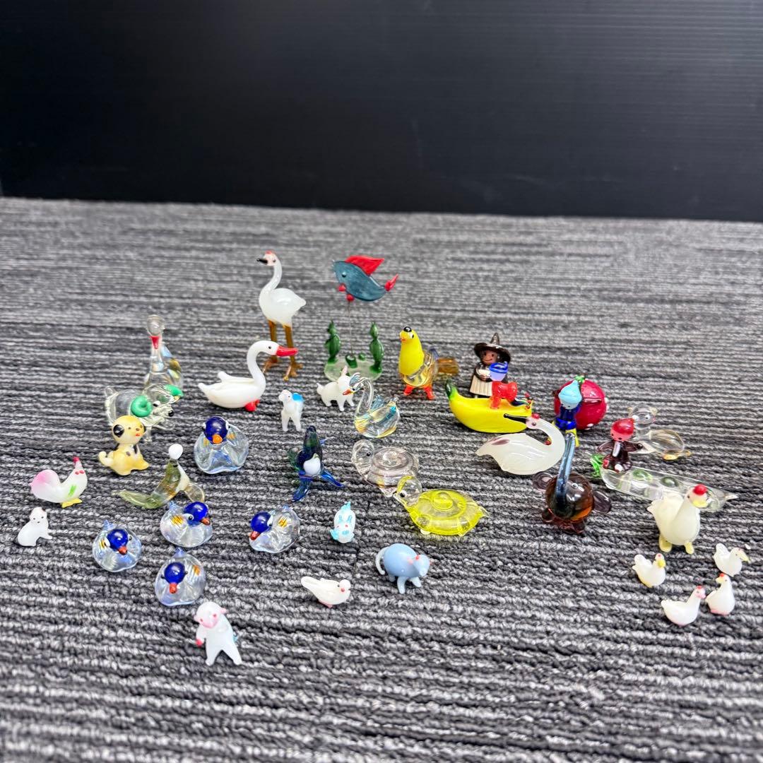 ガラス 細工 ミニチュア 小物 インテリア レトロ 動物 鶴 犬 アヒル