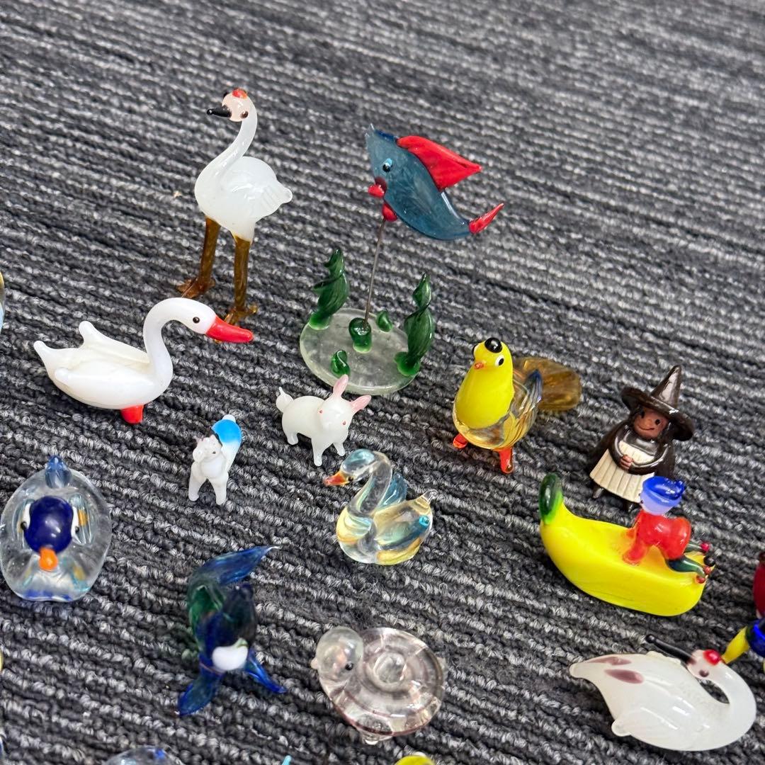 ガラス 細工 ミニチュア 小物 インテリア レトロ 動物 鶴 犬 アヒル