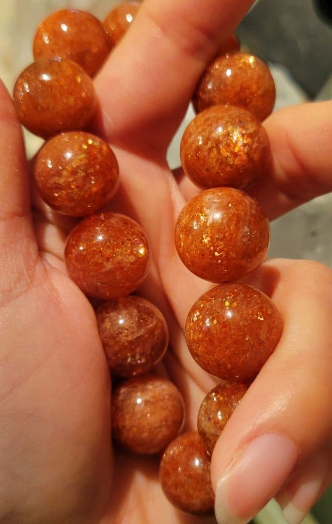 ！真紅な太陽の石！！サンストーンブレスレット　超レア大玉　約16㎜玉