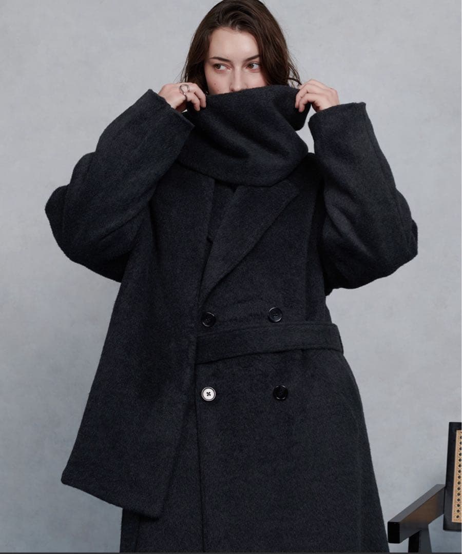manoneselle glant ダブルブレストシャギーマフラーコート