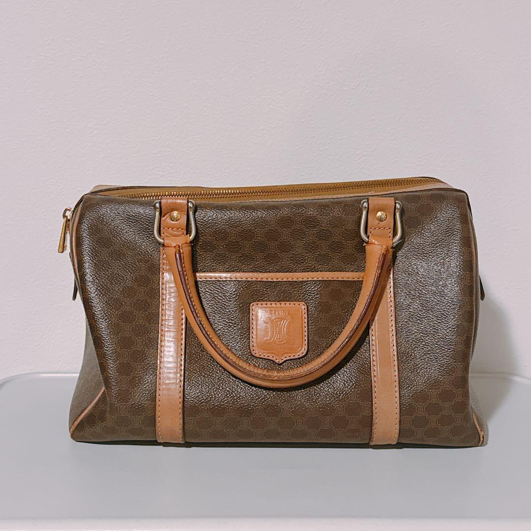 美品　オールドセリーヌ　ボストンバッグ　ハンドバッグ　ブラウン　マカダム柄