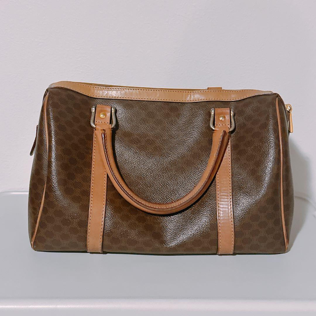 美品　オールドセリーヌ　ボストンバッグ　ハンドバッグ　ブラウン　マカダム柄
