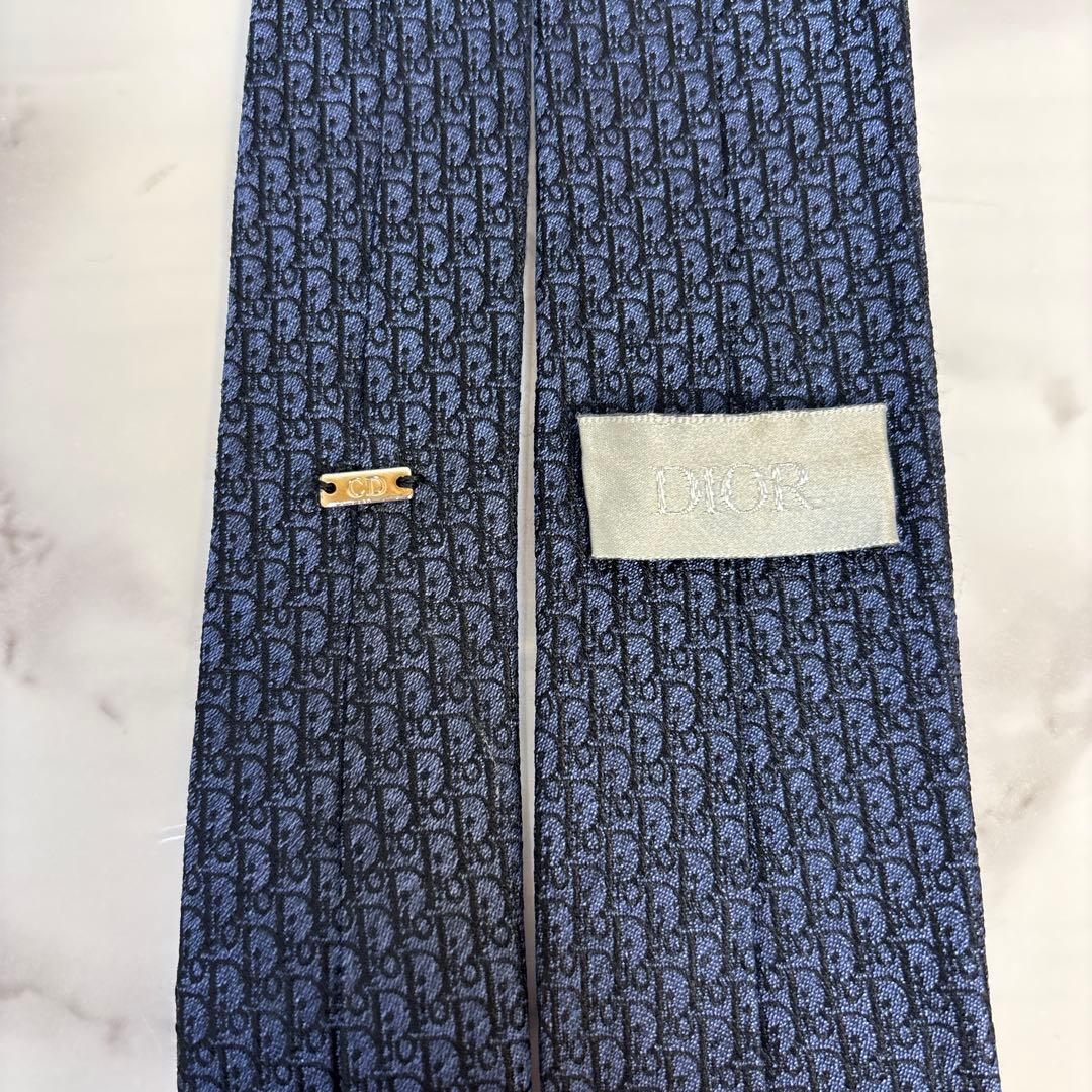 【極美品✨】DIOR ネクタイ　オブリーク柄　ネイビー　紺色　刺繍　細身