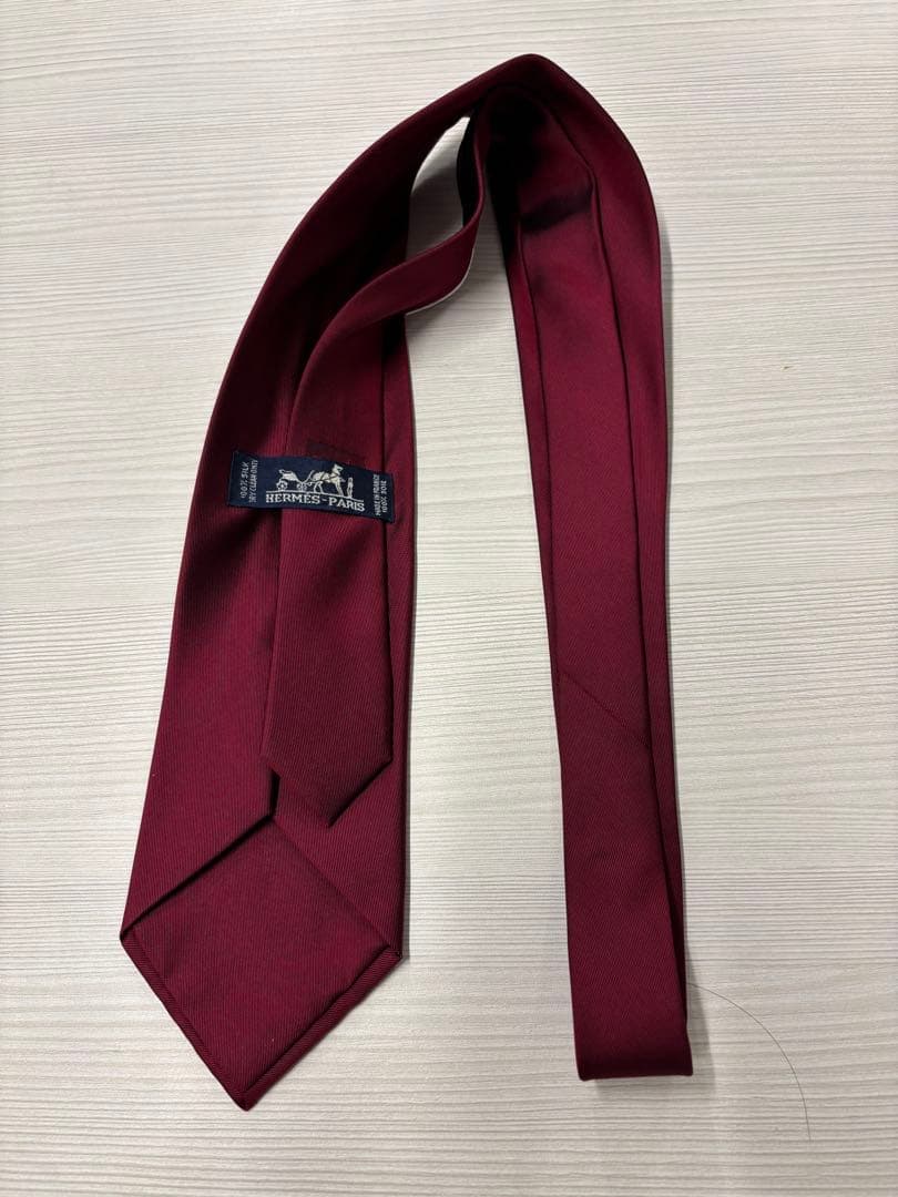HERMES シルク ネクタイ　無地　ソリッド　赤　レッド