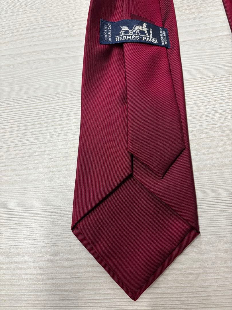 HERMES シルク ネクタイ　無地　ソリッド　赤　レッド