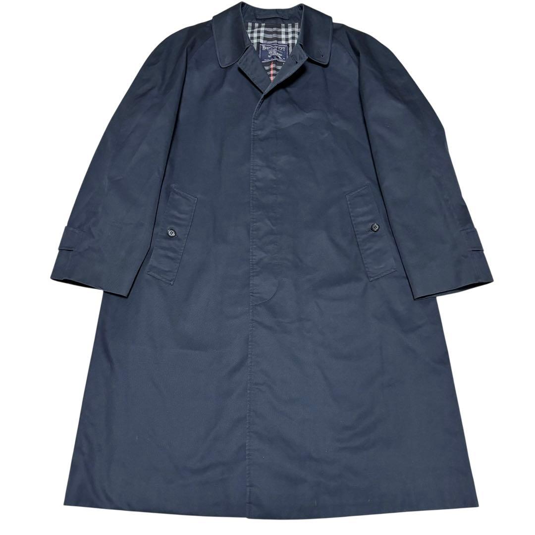 Burberry 英国製 ステンカラーコート ネイビー ノバチェック XL相当