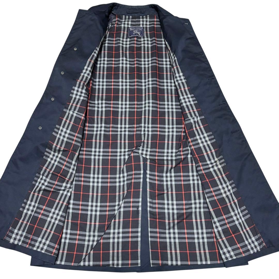 Burberry 英国製 ステンカラーコート ネイビー ノバチェック XL相当