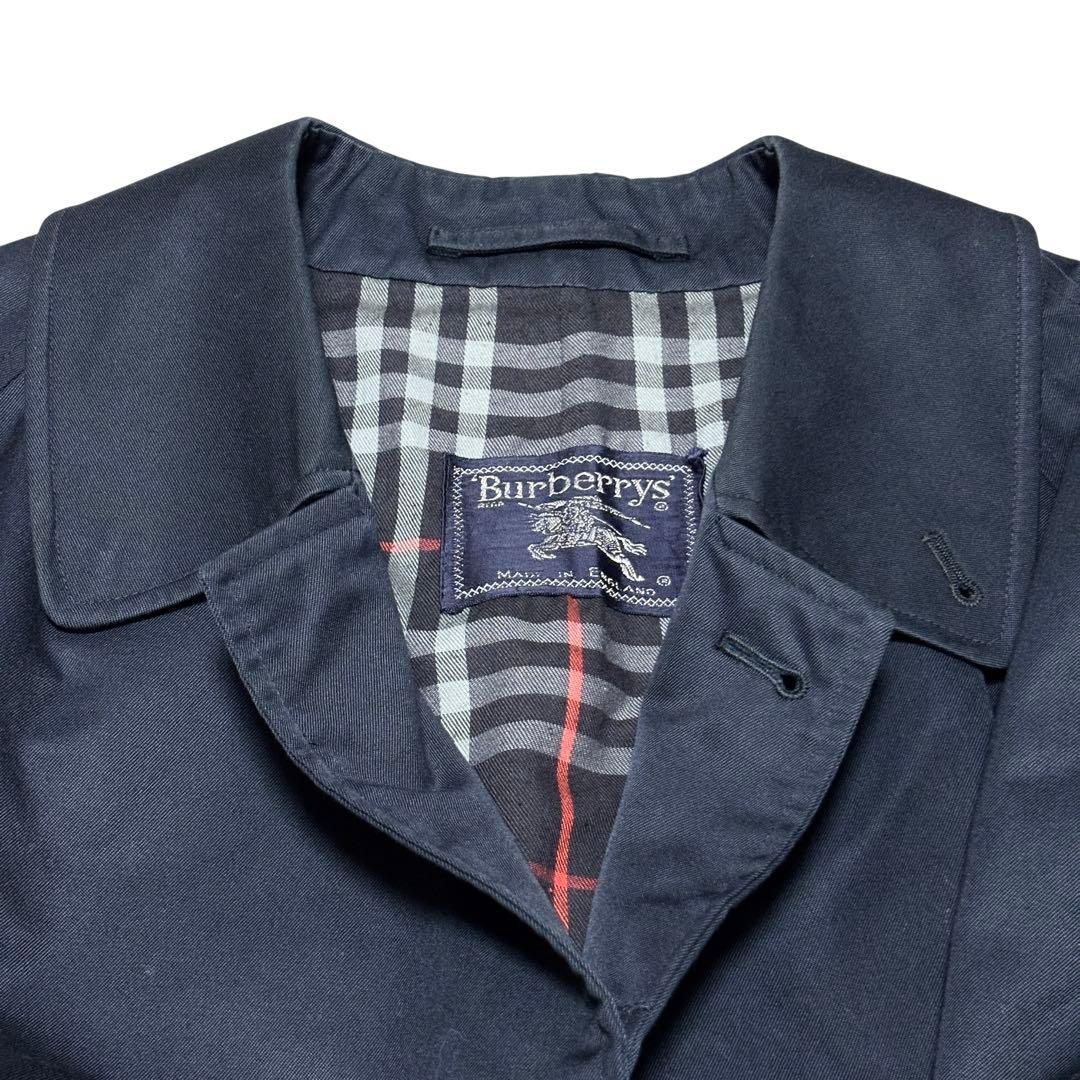 Burberry 英国製 ステンカラーコート ネイビー ノバチェック XL相当