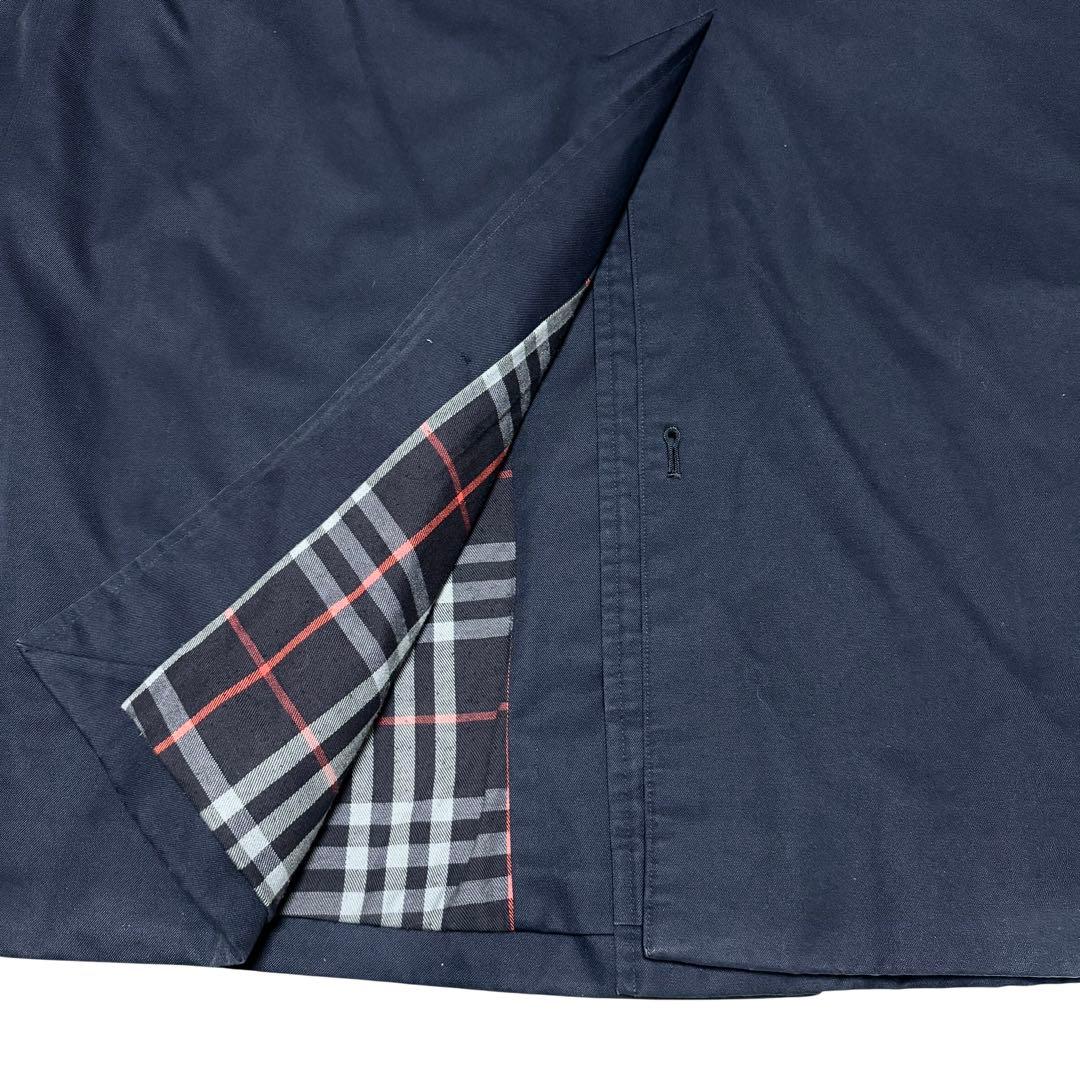 Burberry 英国製 ステンカラーコート ネイビー ノバチェック XL相当