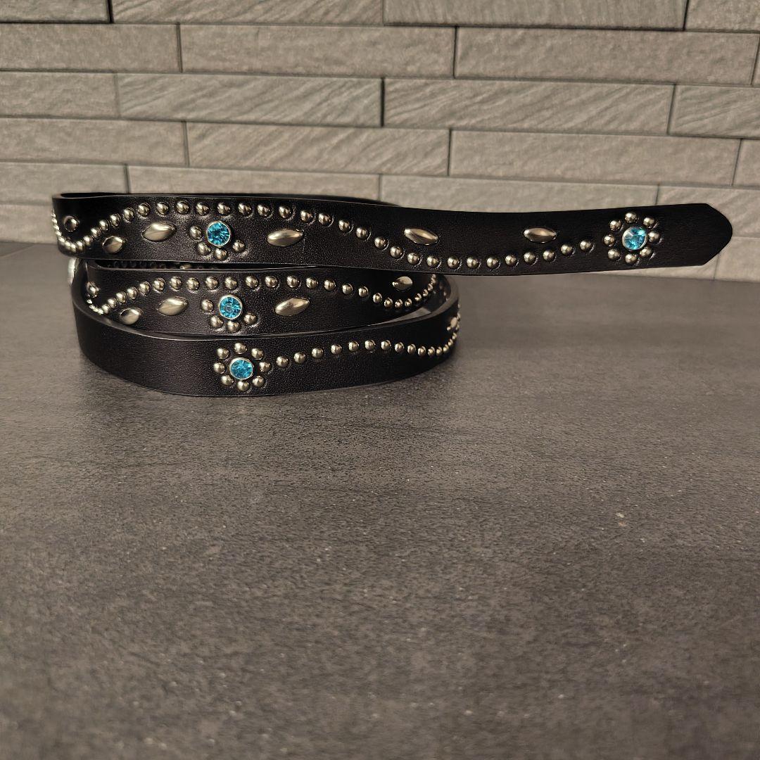 フルスタッズ本革レザーナローベルト！青水色アクアマリン