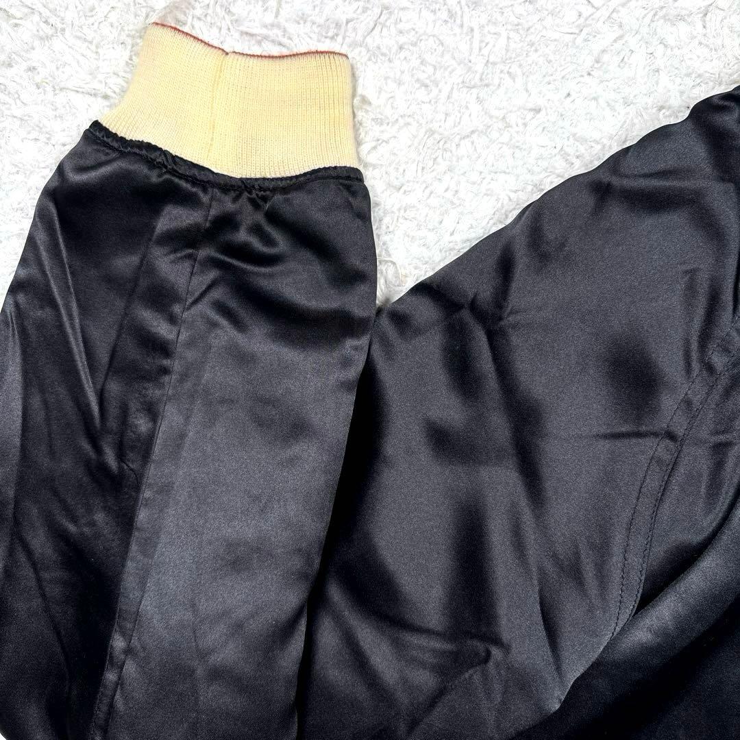 ✨美品・別珍✨ピークドイエロー　リバーシブル　スカジャン　サテン　ブラック　刺繍