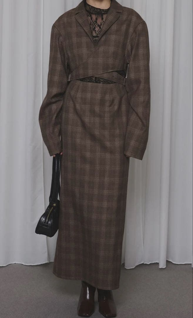 ワンピース WAIST CROSS CHECK DRESS