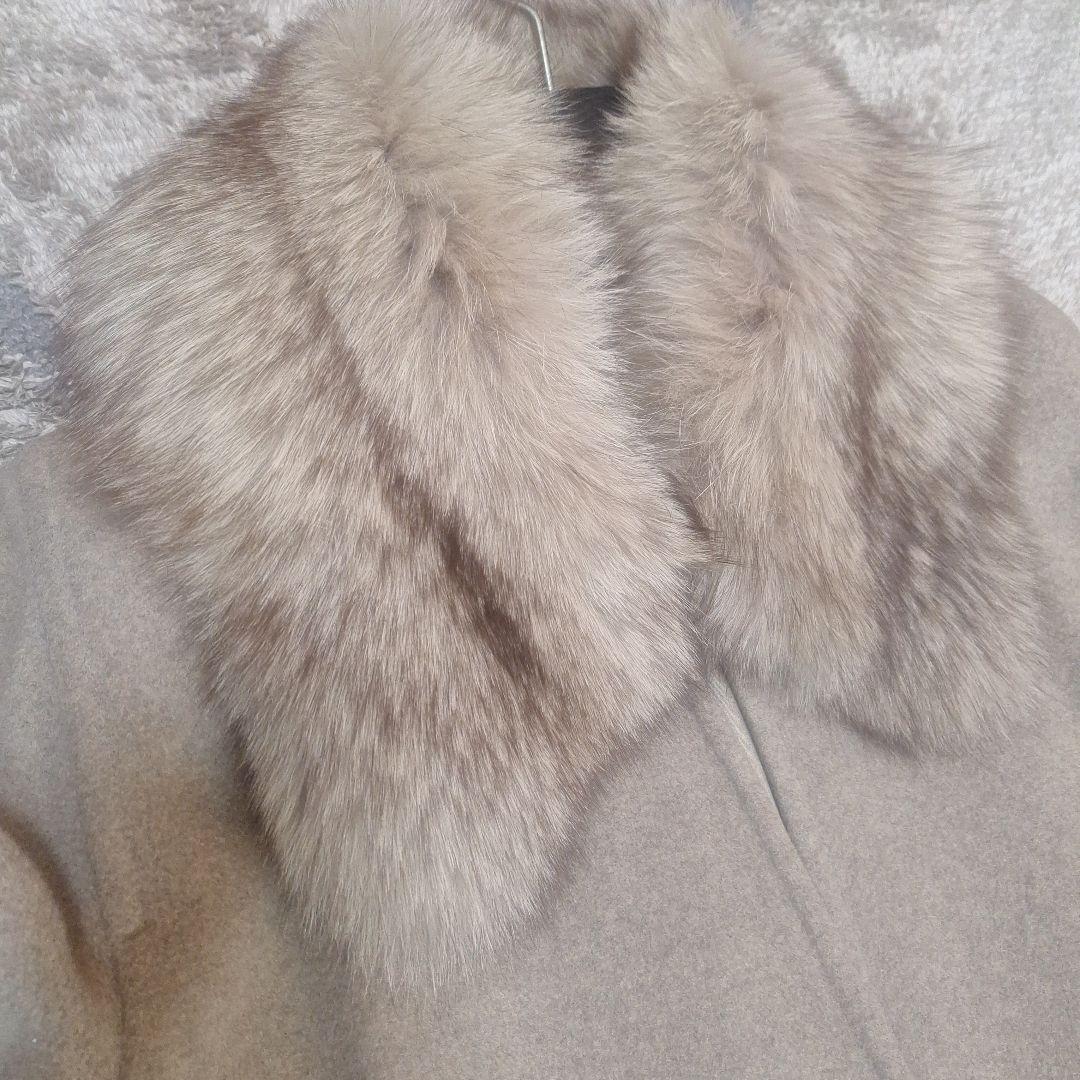 マックスマーラ グレーベージュ ファー襟 ロングコート