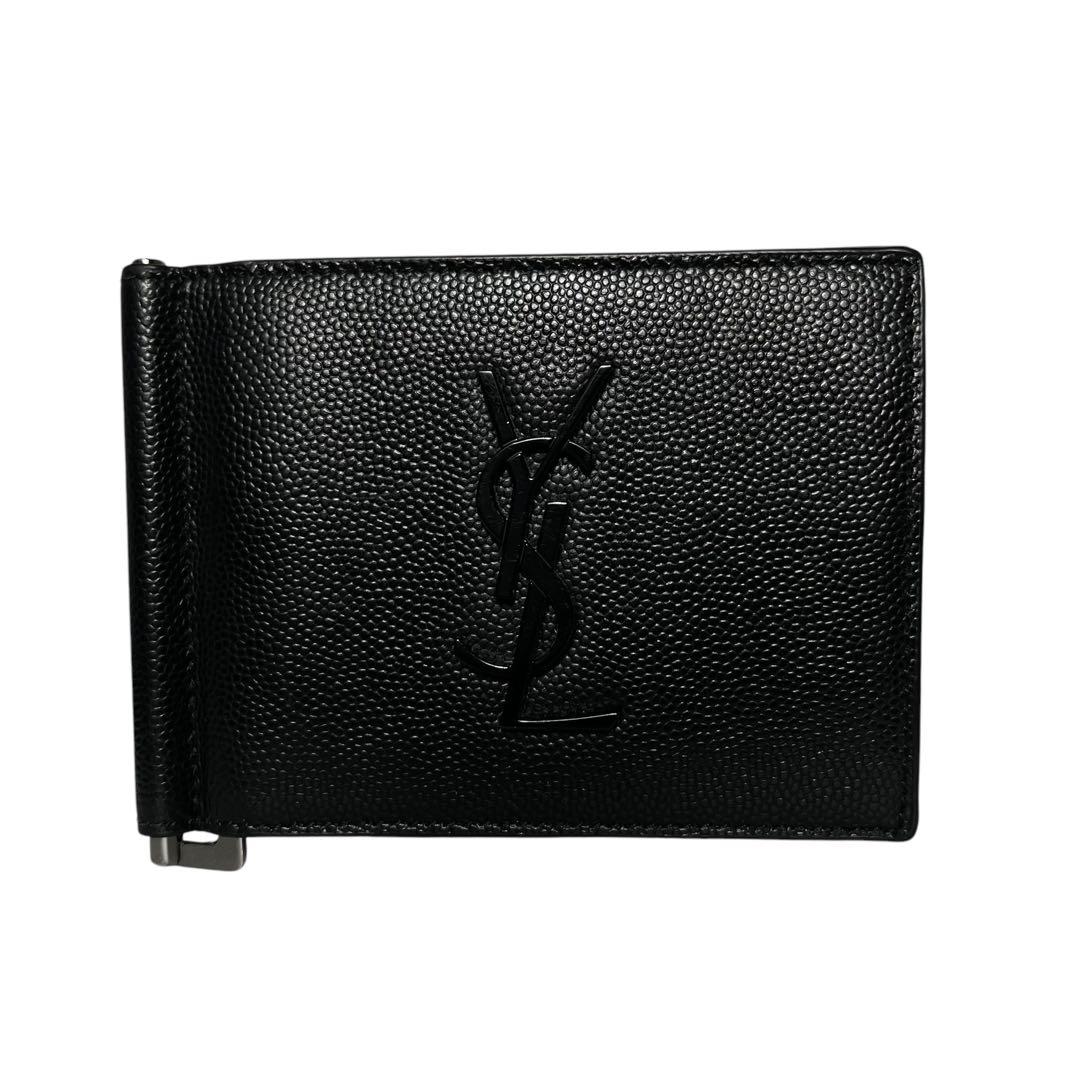 新品級✨サンローラン マネークリップ YSL キャビアスキン 札入れ ブラック