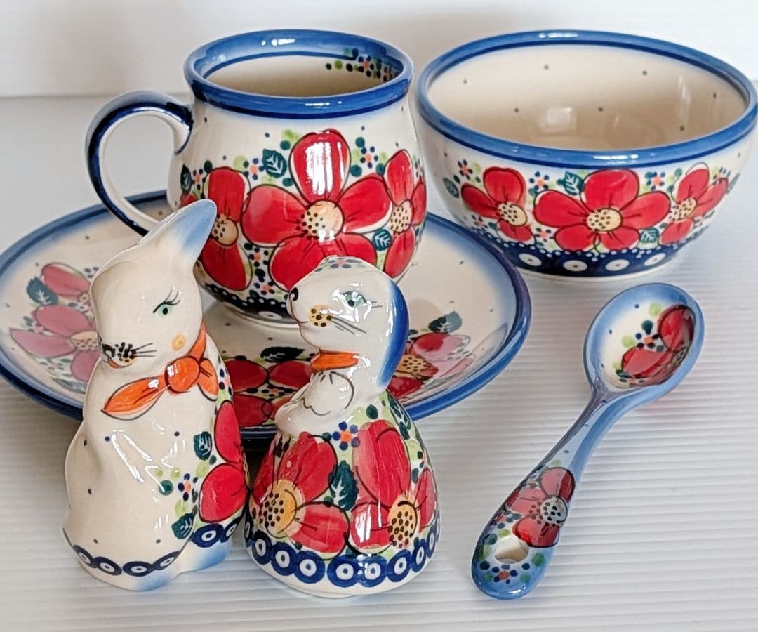 ポーリッシュポタリー ガリア社 赤い花 セット✩˚。⋆