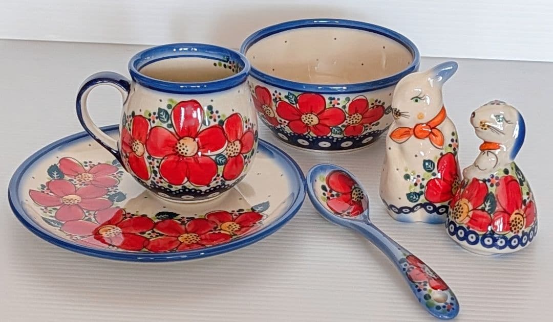 ポーリッシュポタリー ガリア社 赤い花 セット✩˚。⋆