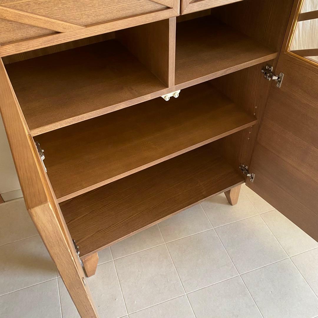 北欧　アンティーク　キャビネット　チェスト　格子　オーク　ガラス　脚付き　飾り棚