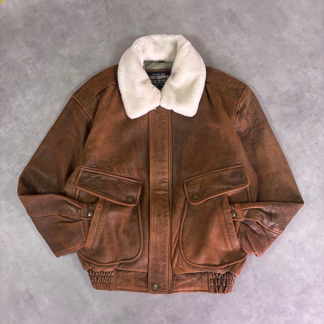 雰囲気◎ G-1 フライトレザージャケット ブラウン 襟ボア L