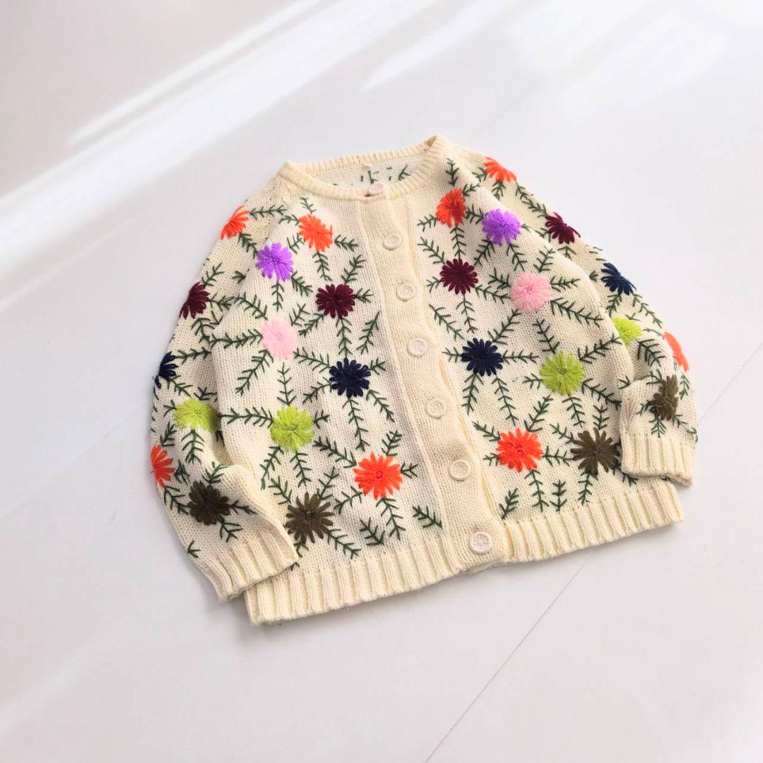 立体お花刺繍 ハンドニット　花柄　セーター　カーディガン　P