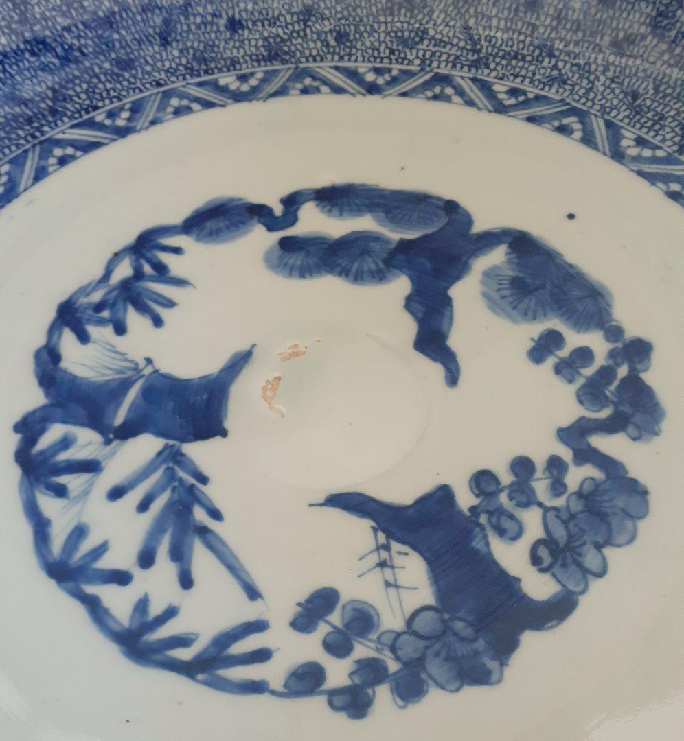 【名品❗️】江戸時代後期　古伊万里　染付　みじん唐草文様　径42.2cm　大鉢