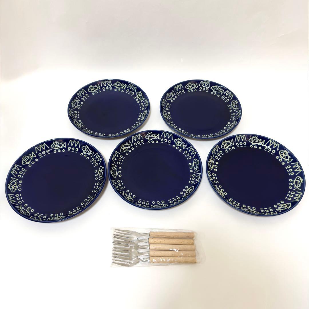 新品未使用✨ミッチャム 藤井風 パスタ皿5枚♡フォーク5本アラビアンブルー魚柄