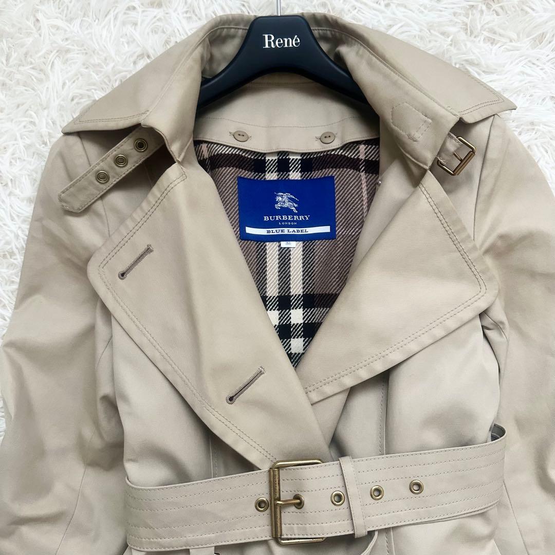 バーバリーブルーレーベル ライナー付 トレンチコート メガチェック ベージュ M