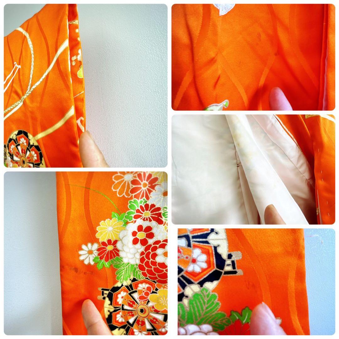 七五三 3歳 きもの着物 被布セット オレンジ×白系　小物セット