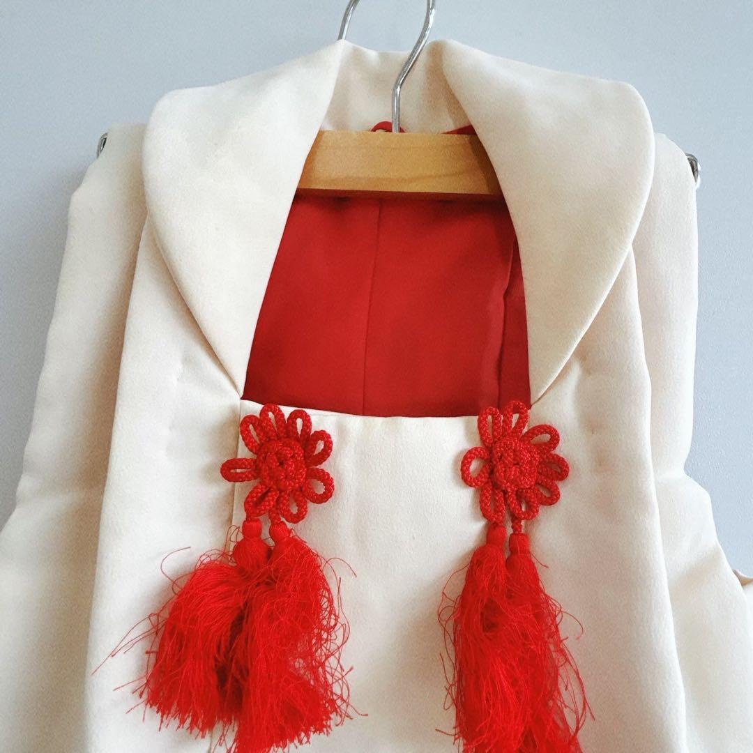 七五三 3歳 きもの着物 被布セット オレンジ×白系　小物セット