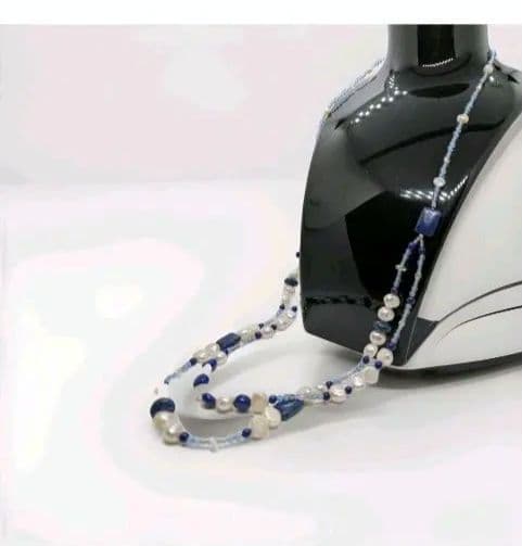 ラピスラズリと水晶 と淡水パール ロングネックレス