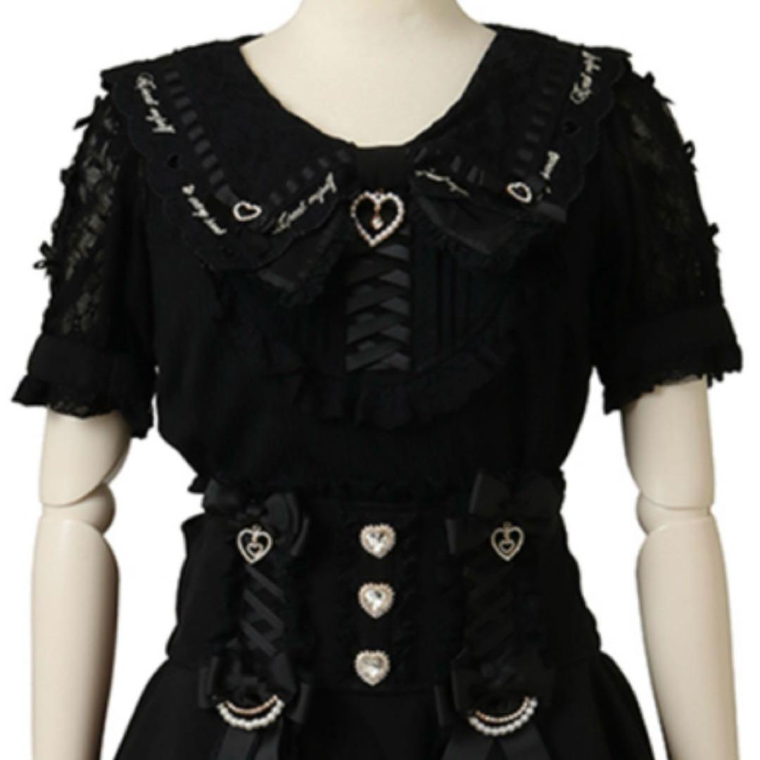 リズリサ スカラップ 衿リボン リブ トップス ブラウス ブラック