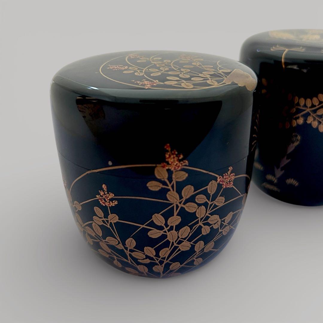 【茶道具】中村宗悦 春秋一双 中棗 金蒔絵 螺鈿 共布 共箱