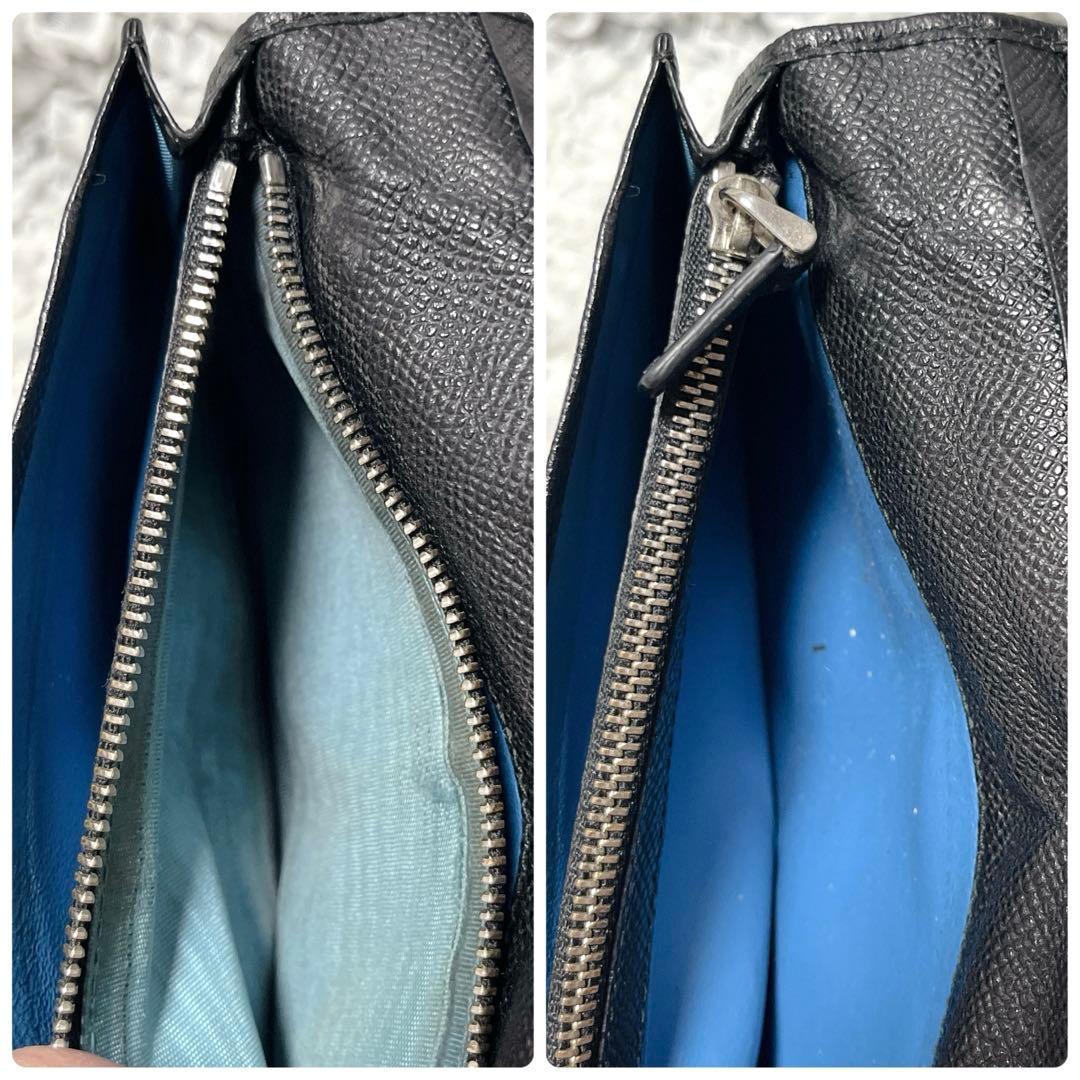 ブルガリ　長財布　レザー　本革　ブルガリマン　サークルロゴ　黒　バイカラー