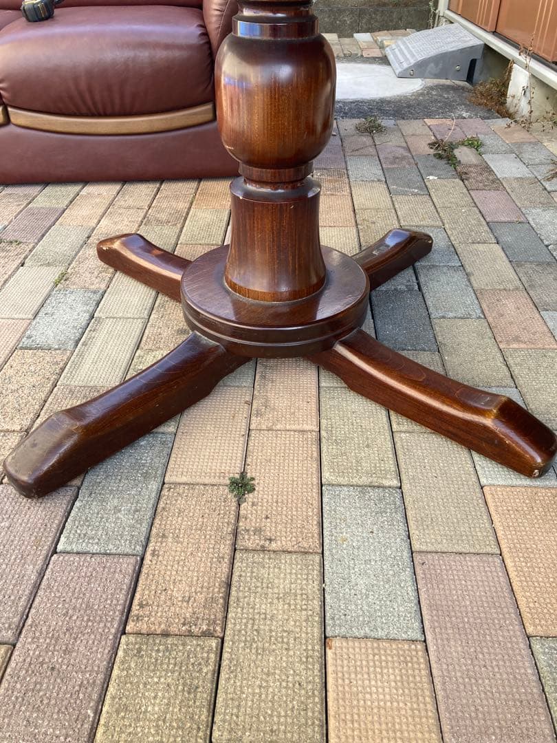 アンティーク　螺鈿ダイニングテーブル　正方形　一本脚　850×850