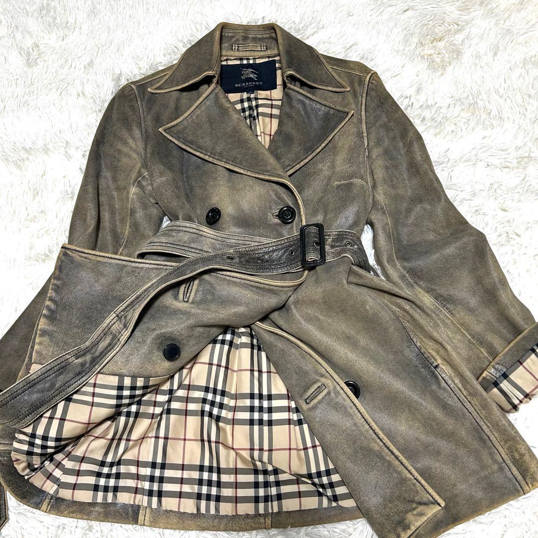 希少　バーバリーロンドン ラムレザーコート 40 ノバチェック ヴィンテージ加工