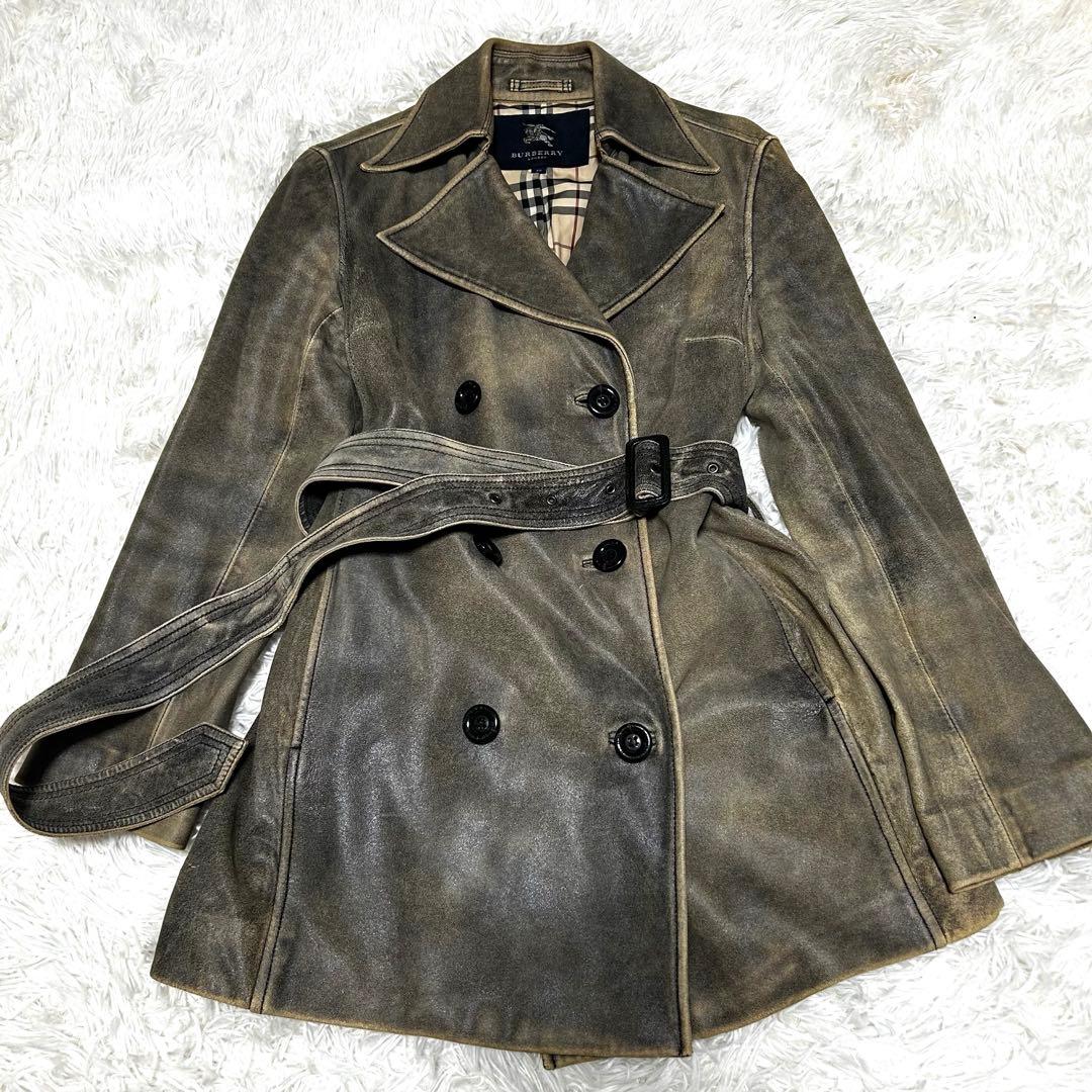 希少　バーバリーロンドン ラムレザーコート 40 ノバチェック ヴィンテージ加工