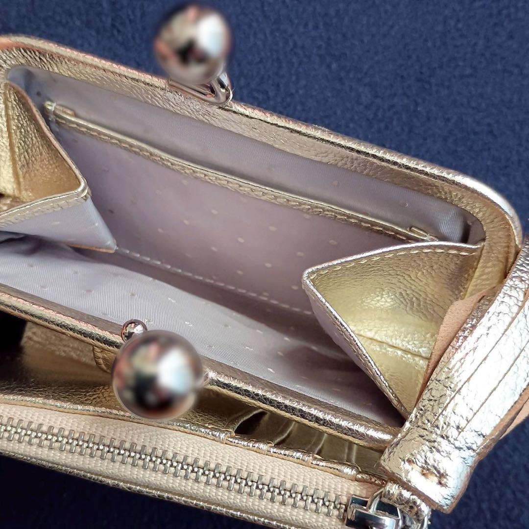 perche（ペルケ）マルチスタッズがま口二つ折りウォレット　ゴールド